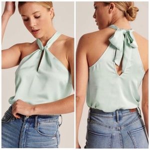 Abercrombie satin halter bodysuit champagne color